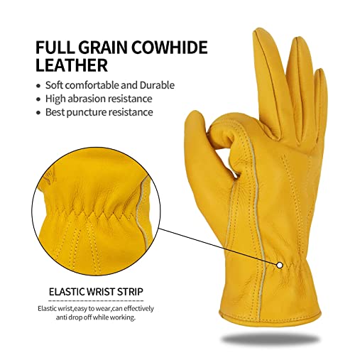 Zerlar Guantes de jardinería para mujeres y hombres, guantes de trabajo de cuero impermeables a prueba de espinas para jardín, patio, mecánico, soldadura, conducción (L)