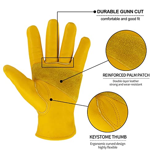 Zerlar Guantes de jardinería para mujeres y hombres, guantes de trabajo de cuero impermeables a prueba de espinas para jardín, patio, mecánico, soldadura, conducción (L)