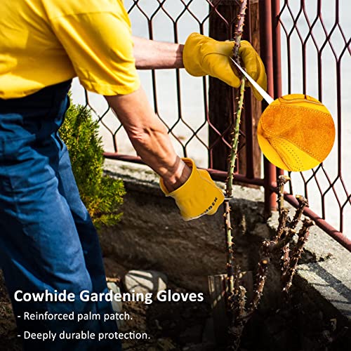 Zerlar Guantes de jardinería para mujeres y hombres, guantes de trabajo de cuero impermeables a prueba de espinas para jardín, patio, mecánico, soldadura, conducción (L)