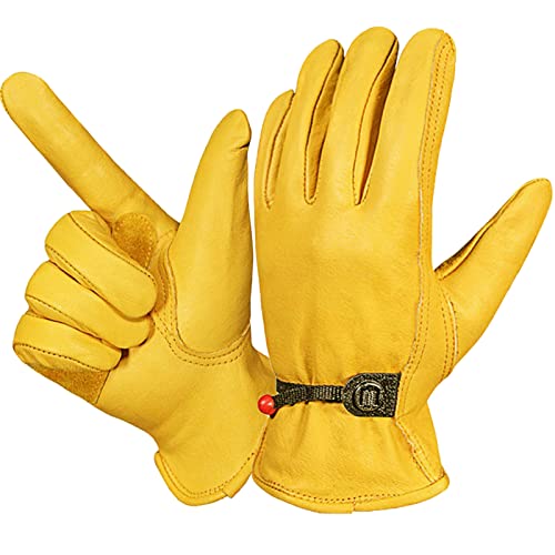 Zerlar Guantes de jardinería para mujeres y hombres, guantes de trabajo de cuero impermeables a prueba de espinas para jardín, patio, mecánico, soldadura, conducción (L)