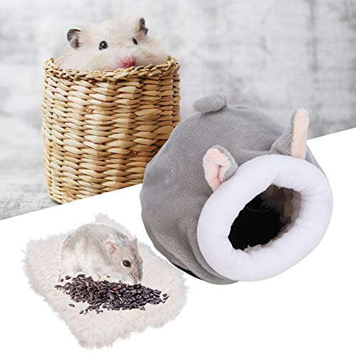 Zerodis Mini cama de hámster, forma de animal de dibujos animados invierno cálido cama para dormir nido para animales pequeños ratones erizo rata enano hámster gerbil (gris)