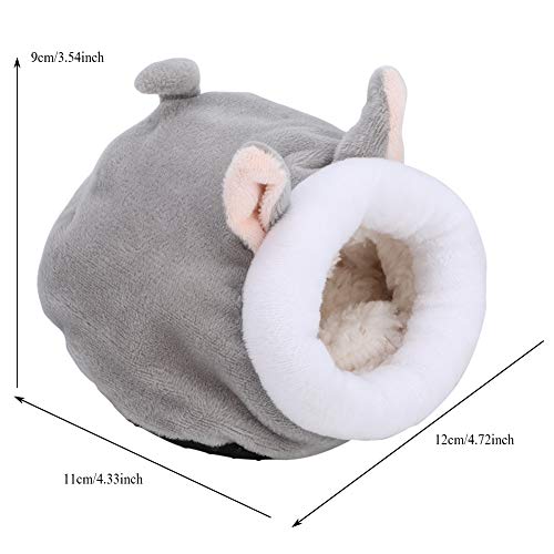 Zerodis Mini cama de hámster, forma de animal de dibujos animados invierno cálido cama para dormir nido para animales pequeños ratones erizo rata enano hámster gerbil (gris)