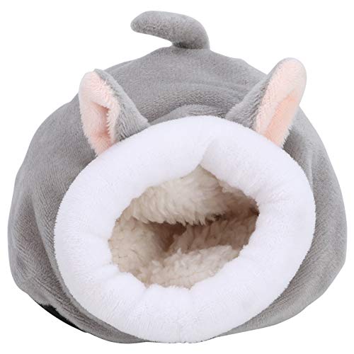 Zerodis Mini cama de hámster, forma de animal de dibujos animados invierno cálido cama para dormir nido para animales pequeños ratones erizo rata enano hámster gerbil (gris)