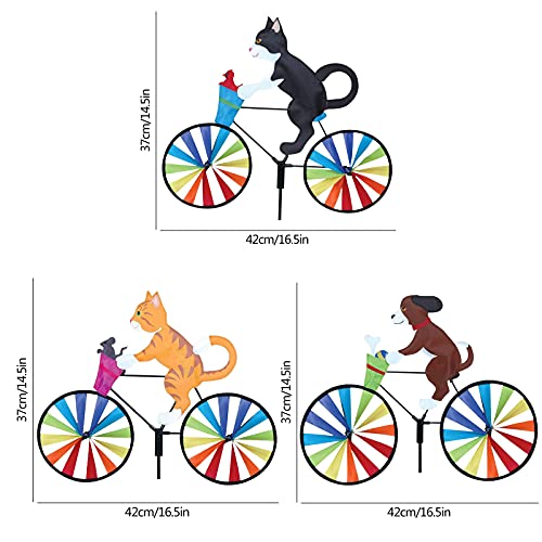 ZHANGLE 3pcs Wind Spinner Garden, Vintage Animal en Bicicleta Wind Spinner, 3D Cute Cat Dog Outdoor Windmill Decoración Esculturas de Viento Garden Stake Spinner