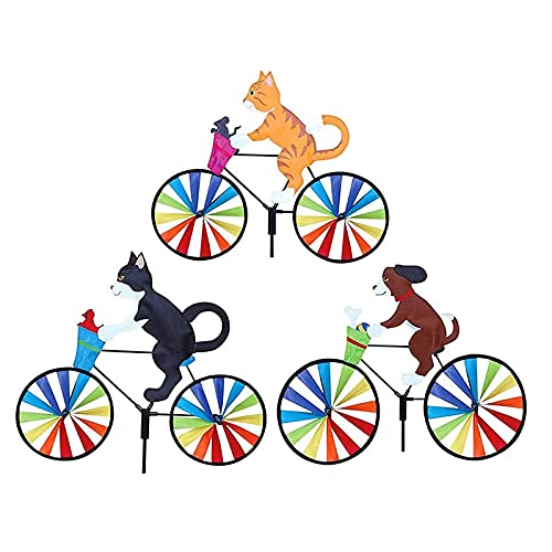 ZHANGLE 3pcs Wind Spinner Garden, Vintage Animal en Bicicleta Wind Spinner, 3D Cute Cat Dog Outdoor Windmill Decoración Esculturas de Viento Garden Stake Spinner