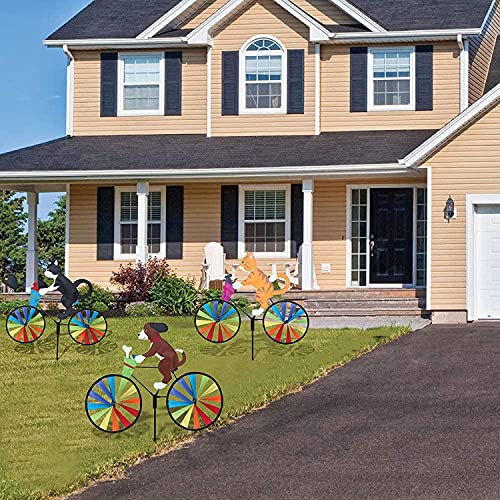 ZHANGLE 3pcs Wind Spinner Garden, Vintage Animal en Bicicleta Wind Spinner, 3D Cute Cat Dog Outdoor Windmill Decoración Esculturas de Viento Garden Stake Spinner
