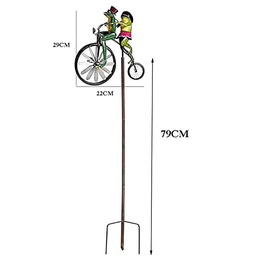 ZHANGLE con Poste de pie de Metal Spinner para Bicicleta Estaca de jardín, 3D Frog Wind Spinner Pole Garden Yard Decor Decoración de Molino de Viento, 22 × 29 CM Bicicleta Vintage
