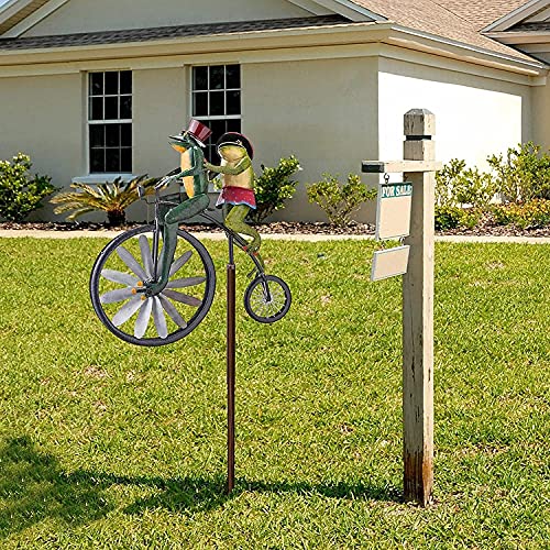 ZHANGLE con Poste de pie de Metal Spinner para Bicicleta Estaca de jardín, 3D Frog Wind Spinner Pole Garden Yard Decor Decoración de Molino de Viento, 22 × 29 CM Bicicleta Vintage