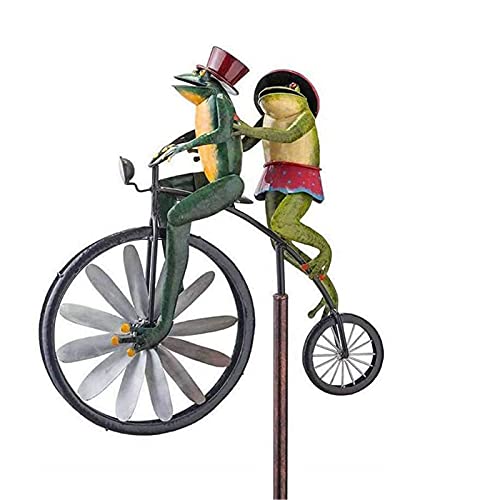 ZHANGLE con Poste de pie de Metal Spinner para Bicicleta Estaca de jardín, 3D Frog Wind Spinner Pole Garden Yard Decor Decoración de Molino de Viento, 22 × 29 CM Bicicleta Vintage