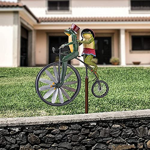 ZHANGLE con Poste de pie de Metal Spinner para Bicicleta Estaca de jardín, 3D Frog Wind Spinner Pole Garden Yard Decor Decoración de Molino de Viento, 22 × 29 CM Bicicleta Vintage