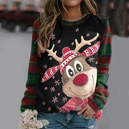 Zilosconcy Sudadera Navidad Mujer Jersey Navideño Feo Sudaderas Navideñas Mujer Divertido Pullover Navidad Patrón de Astas Ugly Jerseys Navideños Chica Talla Grande Sueter Anchas