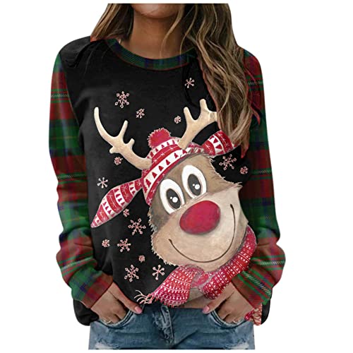 Zilosconcy Sudadera Navidad Mujer Jersey Navideño Feo Sudaderas Navideñas Mujer Divertido Pullover Navidad Patrón de Astas Ugly Jerseys Navideños Chica Talla Grande Sueter Anchas