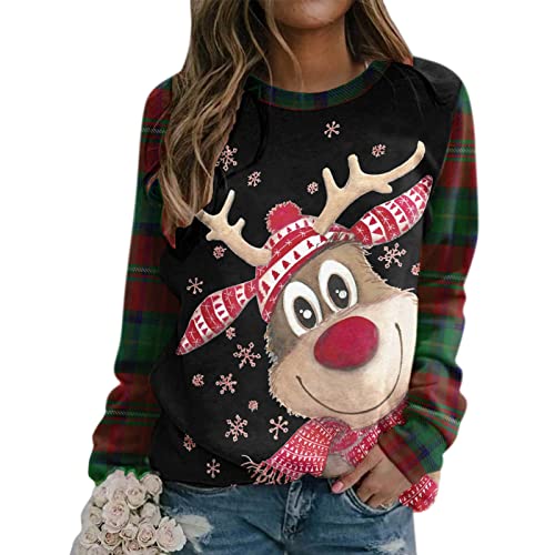 Zilosconcy Sudadera Navidad Mujer Jersey Navideño Feo Sudaderas Navideñas Mujer Divertido Pullover Navidad Patrón de Astas Ugly Jerseys Navideños Chica Talla Grande Sueter Anchas