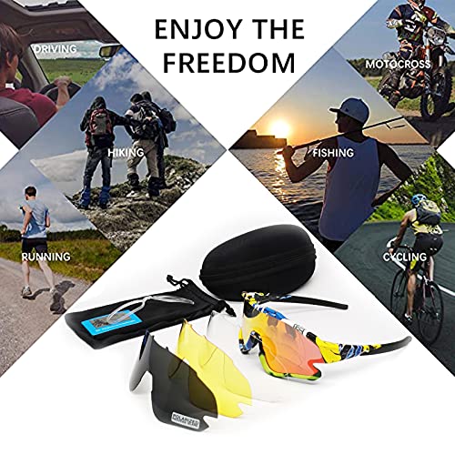 ZoliTime Gafas de Ciclismo 4 Juego de Lentes Intercambiables UV400 Deportes polarizados a Prueba de Viento Gafas de Sol de conducción BMX Gafas de Bicicleta