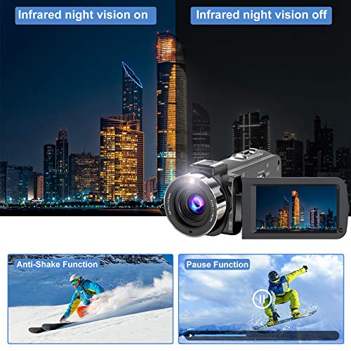 ZORNIK 2.7K Videocámara, Cámara de Video con Visión Nocturna Digital por Infrarrojos de 36 Megapíxeles, Cámara de Vlogging con Pantalla Táctil LCD de 3.0 Pulgadas y Zoom Potente de 16X (2.7K-01)