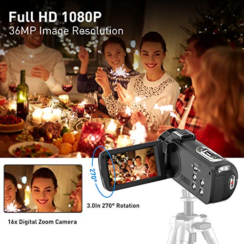 ZORNIK Videocamara,Vlogging cámara IR Visión Nocturna HD 1080P 36MP 16X Zoom Digital 3.0 Pulgadas LCD 270 Grados Rotativo Cámara (3051LRM-02)