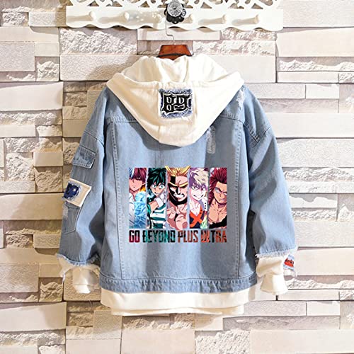 ZOSUO My Hero Academia Anime Sudadera con Capucha Chaqueta Vaquera con Sudadera Cosplay Disfraz Abrigo Botones Empalme Falso Dos Ropa Denim Sudaderas ​Manga ​Larga Top,Azul,M