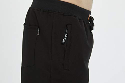 ZOXOZ Pantalones Cortos de Verano para Hombre Algodón Deportivos Shorts de Jogging Running Fitness Gym con Bolsillos con Cremallera en la Cintura elástica Negro L