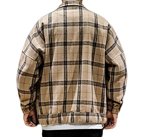 ZSYDS Plaid Chaqueta de Cachemira Soporte Capítulo de Cuello de botón Hombres Sudadera pulóver Franela a Cuadros Informal Qui Cosido de leñador a Cuadros con Capucha Floja de Herramientas