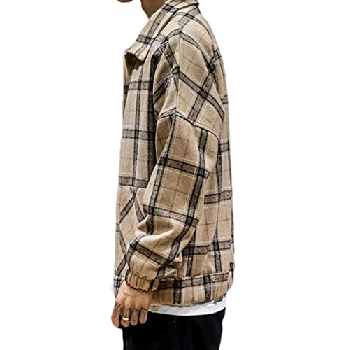 ZSYDS Plaid Chaqueta de Cachemira Soporte Capítulo de Cuello de botón Hombres Sudadera pulóver Franela a Cuadros Informal Qui Cosido de leñador a Cuadros con Capucha Floja de Herramientas