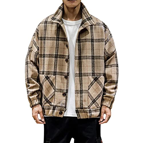 ZSYDS Plaid Chaqueta de Cachemira Soporte Capítulo de Cuello de botón Hombres Sudadera pulóver Franela a Cuadros Informal Qui Cosido de leñador a Cuadros con Capucha Floja de Herramientas