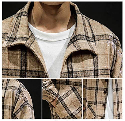 ZSYDS Plaid Chaqueta de Cachemira Soporte Capítulo de Cuello de botón Hombres Sudadera pulóver Franela a Cuadros Informal Qui Cosido de leñador a Cuadros con Capucha Floja de Herramientas