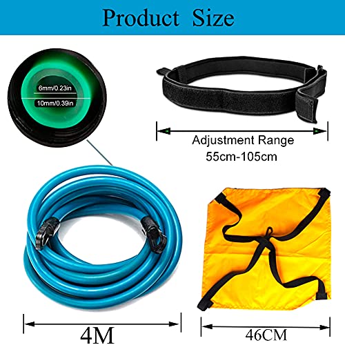 ZTWLEED Cinturón de Natación para Exteriores,Cinturón de Resistencia para Natación, Paracaídas de Natación ,Ajustable Cuerda Cinturón Elástica Duradera para Entrenamiento de Piscina (4 m)(Azul)