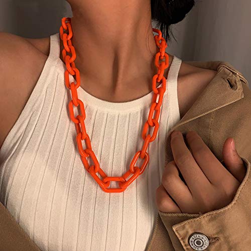 zxcs Punk Hip Hop Fashion Acrylic Link Chain Necklace Rock Gothic Chunky Plástico Choker Collar Collar para Mujeres Accesorios-Orange