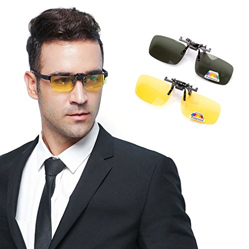 ZYZH 2 pares de gafas de sol clip en gafas de visión nocturna antideslumbrante polarizadas para hombres mujeres UV400 mejor para conducir disparos deportes al aire libre-amarillo + verde