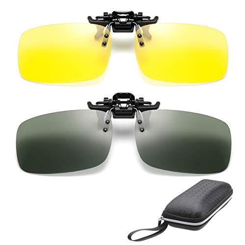 ZYZH 2 pares de gafas de sol clip en gafas de visión nocturna antideslumbrante polarizadas para hombres mujeres UV400 mejor para conducir disparos deportes al aire libre-amarillo + verde