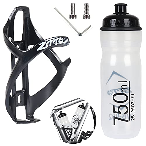 1 Botella de Agua para Bicicleta y 1 portabotellas para Bicicleta con Accesorios para Bicicletas (2X Tornillo, 1x Llave Inglesa) Soporte portabotellas MTB para Carretera montaña Bicicleta de Carreras