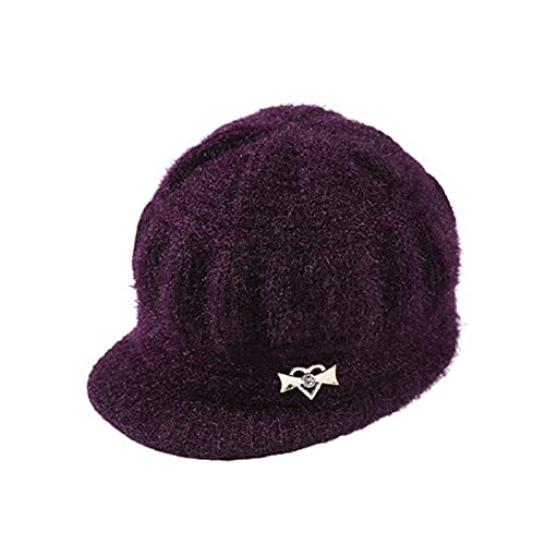 1 pieza de gorro de punto para mujer con ala, gorro de lana de invierno, más gorro de terciopelo grueso para madre salvaje, gorro de visera con visera de punto diario para exteriores (6 colores)