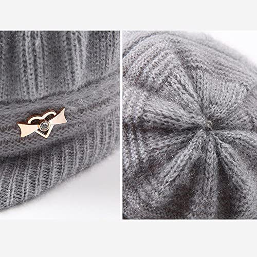 1 pieza de gorro de punto para mujer con ala, gorro de lana de invierno, más gorro de terciopelo grueso para madre salvaje, gorro de visera con visera de punto diario para exteriores (6 colores)