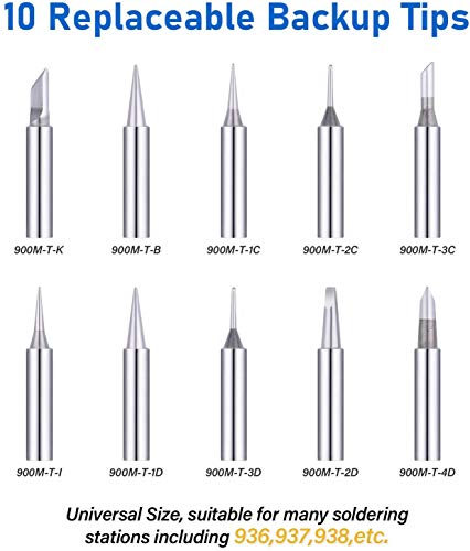 10 puntas de soldadura, 900M-T de cobre, chapadas en oro, sin plomo, juego de puntas de soldadura con manguito de soldadura para estación de soldadura Hakko Quick Aoyue Yihua Maplin ABF