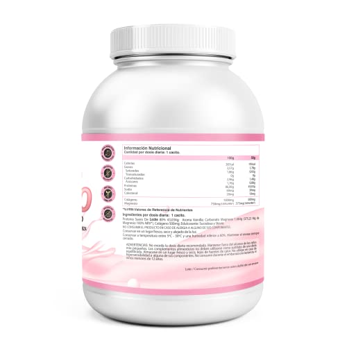 100% Whey Protein con Colágeno y Magnesio | 43Gr. de Proteína Pura por toma 0% Azúcares | Aumenta el crecimiento muscular y tonifica los músculos | Protege y lubrica Articulaciones | 1000g (Fresa)