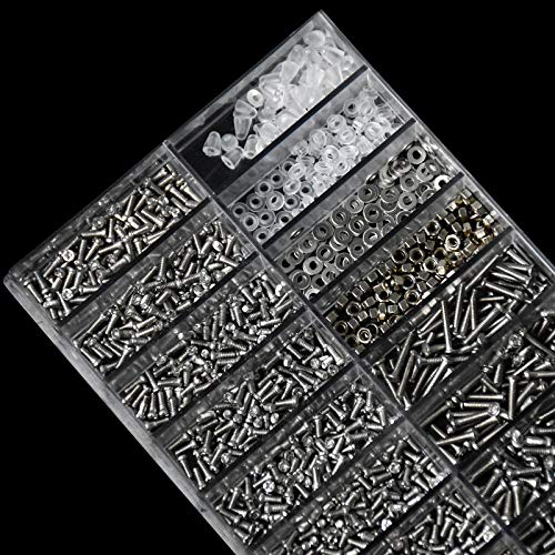 1000 Pcs Tornillo para Gafas Reloj, Tornillos Tuercas Kit de Reparación, Kit de Reparación de Tornillos Pequeños de Acero Inoxidable, Tornillos Kit de Reparación con Destornillador para Gafas Reloj