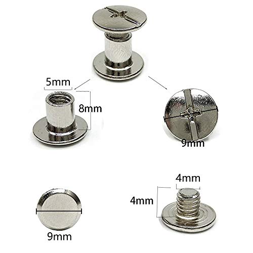 100PZ Tornillo Clavos Remaches Tornillos Niquelados Tornillos de Reparación de Cuero Remache de Uñas Botones de Tornillo Correa de Tornillo Sólido Plata Tornillo de Chicago para Libro o álbum M5x8mm