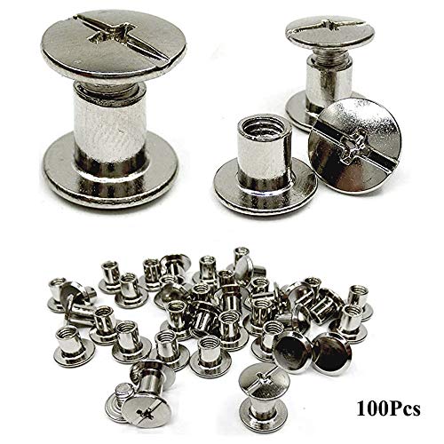 100PZ Tornillo Clavos Remaches Tornillos Niquelados Tornillos de Reparación de Cuero Remache de Uñas Botones de Tornillo Correa de Tornillo Sólido Plata Tornillo de Chicago para Libro o álbum M5x8mm