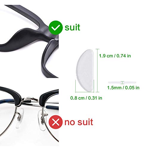 12 Pares Almohadillas de Nariz Adhesivas Almohadillas de Gafas de Silicona Antideslizantes para (1.5mm Negro Transparente)