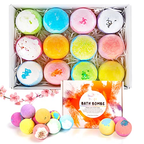 12 Piezas Bombas de Baño, Set de Regalo de Bomba de Baño de con Aceites Esenciales Naturales,Sal de baño Natural Relajante Spa ,Spuma Bolas de Baño Efervescentes Para Madre, Hombre, Niños, Novia