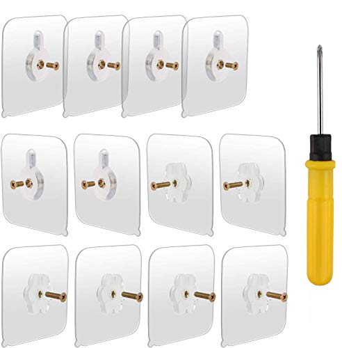 [12-Set]OOTSR 70x70mm Tornillos adhesivos desmontables Clavos para colgar pegajosos de montaje en pared sin dejar rastro No perforar para el baño Cocina Cuarto de almacenamiento Azulejo Pared Ducha