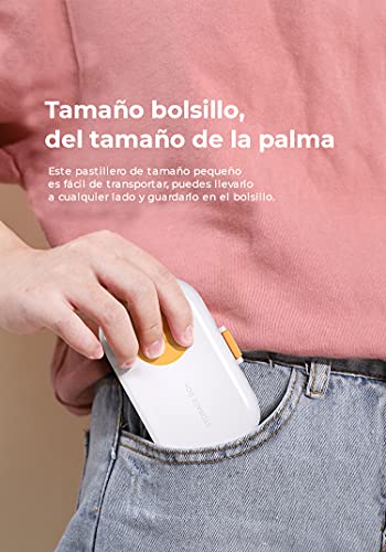 2 Pastilleros con Cortador de Pastillas, Caja de Pastillas con 4 Compartimentos – Tomas, Organizador Medicación de Plástico ABS Portátil de tamaño Bolsillo – Verde y Azul