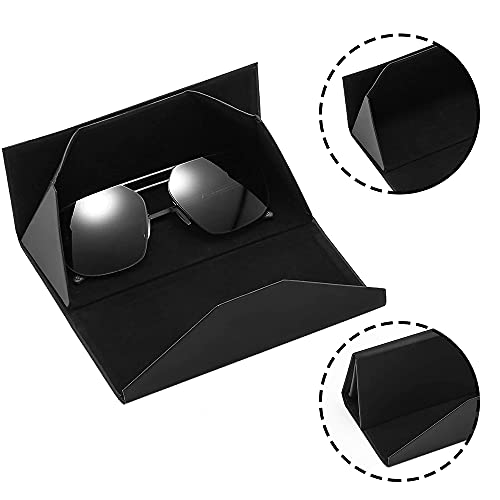 2 Piezas Funda Plegable Gafas de Sol, Estuche para Gafas, Funda para Gafas, Cuero Triangular Plegable Portátil Cierre Magnético a Presión Estuche de Gafas Rigido para Mujeres, Hombres, Niños (Negro)