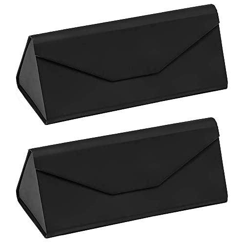 2 Piezas Funda Plegable Gafas de Sol, Estuche para Gafas, Funda para Gafas, Cuero Triangular Plegable Portátil Cierre Magnético a Presión Estuche de Gafas Rigido para Mujeres, Hombres, Niños (Negro)