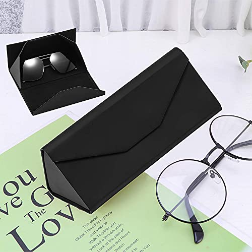 2 Piezas Funda Plegable Gafas de Sol, Estuche para Gafas, Funda para Gafas, Cuero Triangular Plegable Portátil Cierre Magnético a Presión Estuche de Gafas Rigido para Mujeres, Hombres, Niños (Negro)