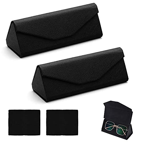 2 Piezas Funda Plegable Gafas de Sol, Triángulo Plegable Funda de Gafas, Estuche para Gafas de Sol, Estuche de Anteojos, con 2 Paño de Gafas, para Gafas, Gafas de Lectura, Gafas Deportivas