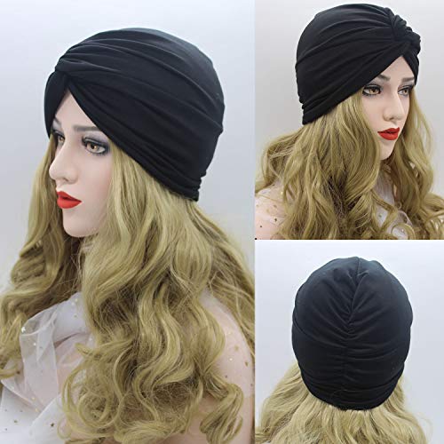 2 Piezas Gorros Turbantes para Mujer Cancer Pañuelos Cabeza Mujer Gorros de Dormir Algodón Elástico Frontal Cruzado Gorro Turbante Pelo Mujer para Pérdida de Pelo (Negro+Gris)