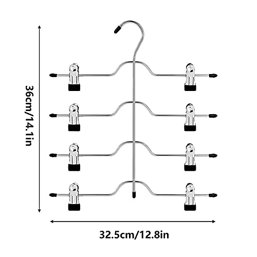 2 Piezas Pantalones Perchas, Perchas Pantalones, Perchas para Falda con Clips, con 16 Pinzas Ajustables Antideslizantes, para Pantalones, Vaqueros, Toallas, 12.8*14.1 Pulgada
