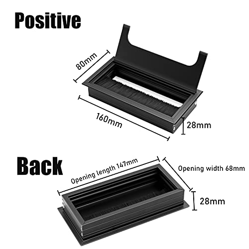 2 Piezas Tapa Pasacables de la Mesa del Escritorio de la Computadora, Aleación de Aluminio de 160 mm * 80 mm con Junta de Cepillo, Orificio de Inserción Organizador de Cables para Oficinas