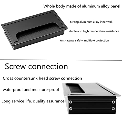 2 Piezas Tapa Pasacables de la Mesa del Escritorio de la Computadora, Aleación de Aluminio de 160 mm * 80 mm con Junta de Cepillo, Orificio de Inserción Organizador de Cables para Oficinas